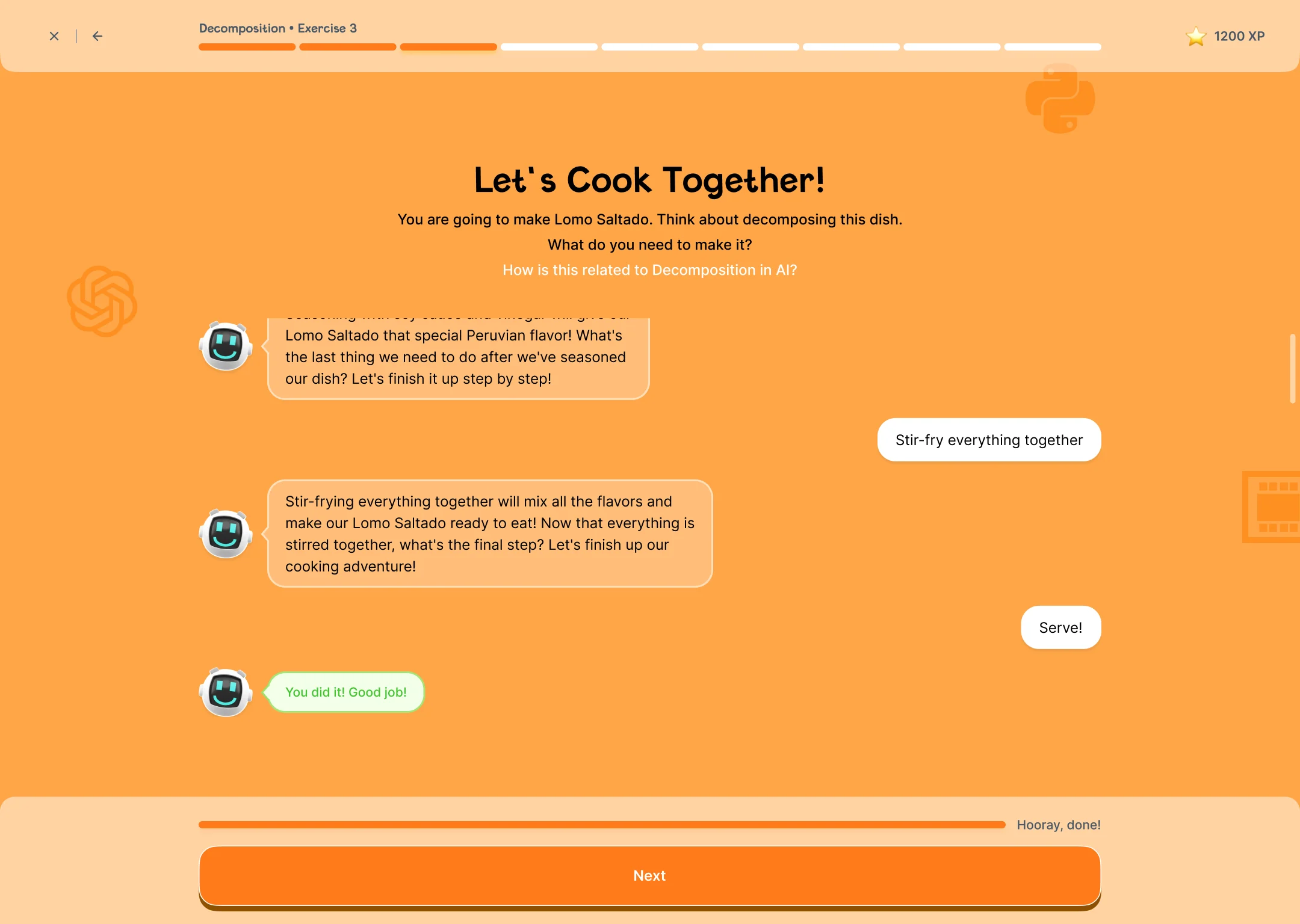 Let's Cook Together chat exercise