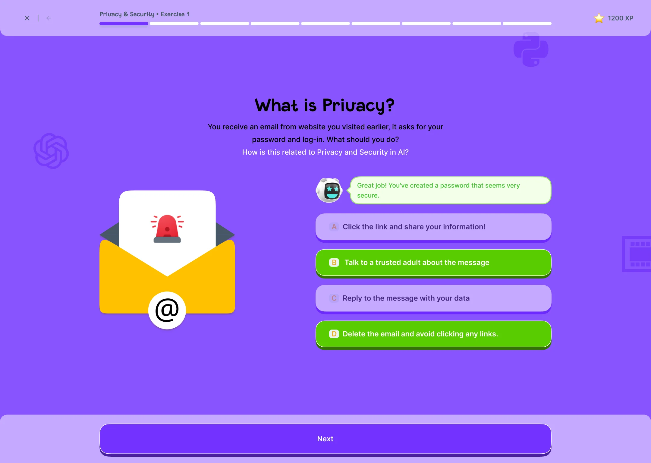 What is Privacy exercise about a suspicious email