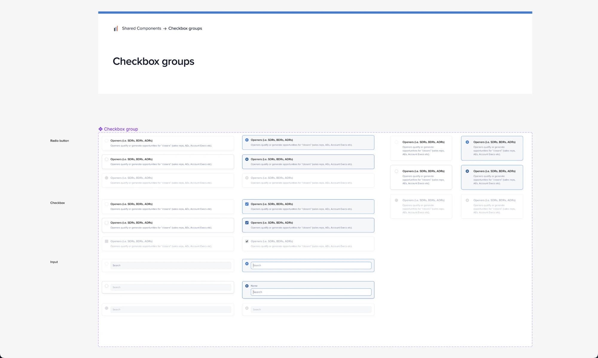 Checkbox group components