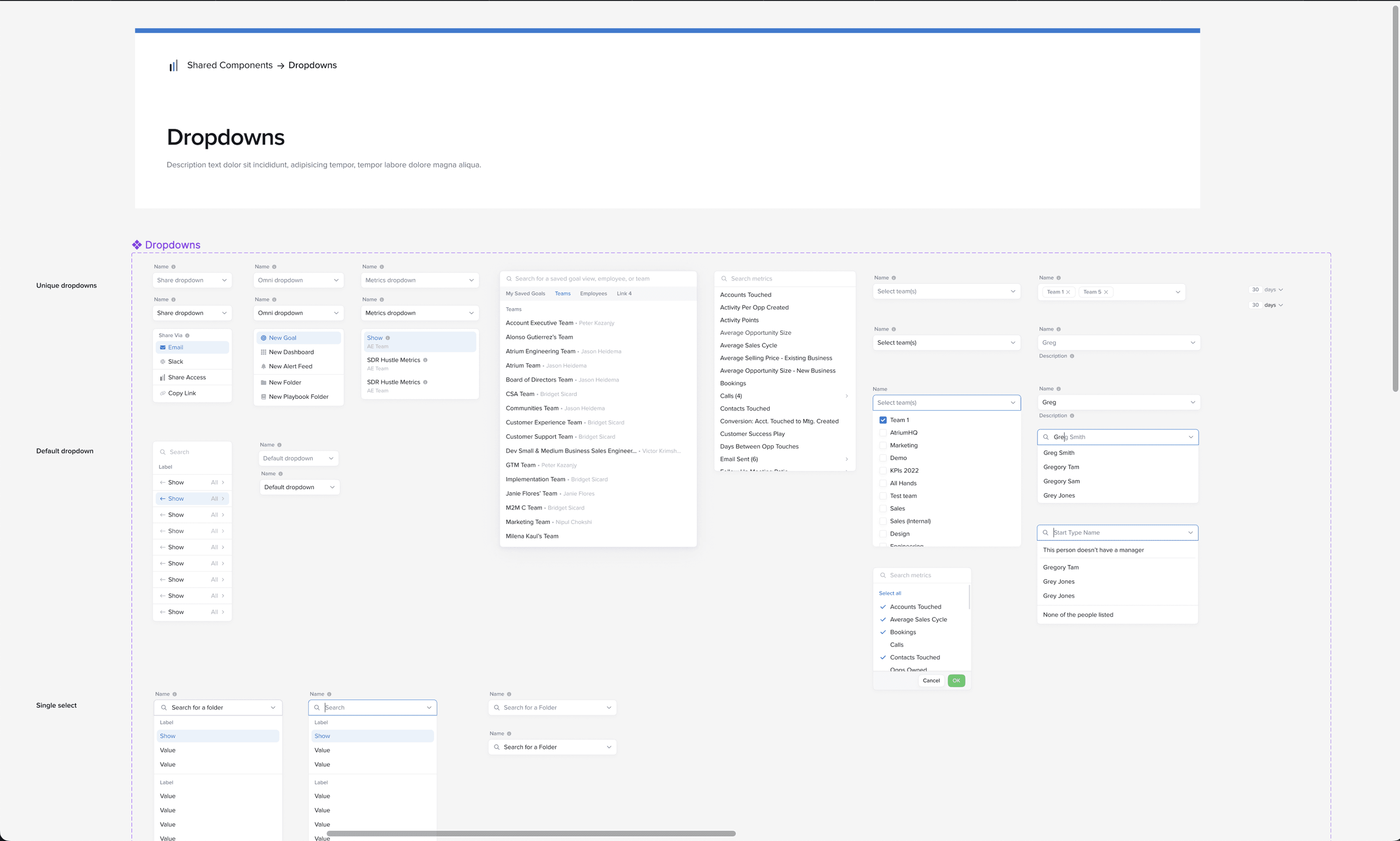 Dropdown components