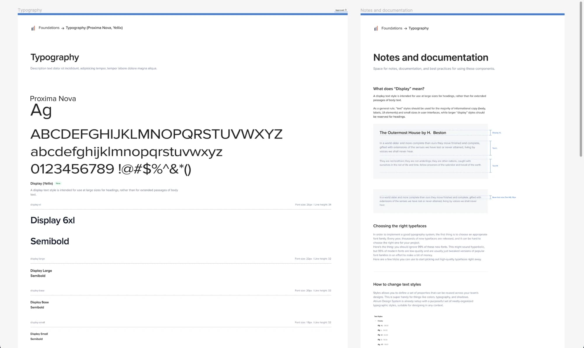 Design system typography: Proxima Nova and Yellix