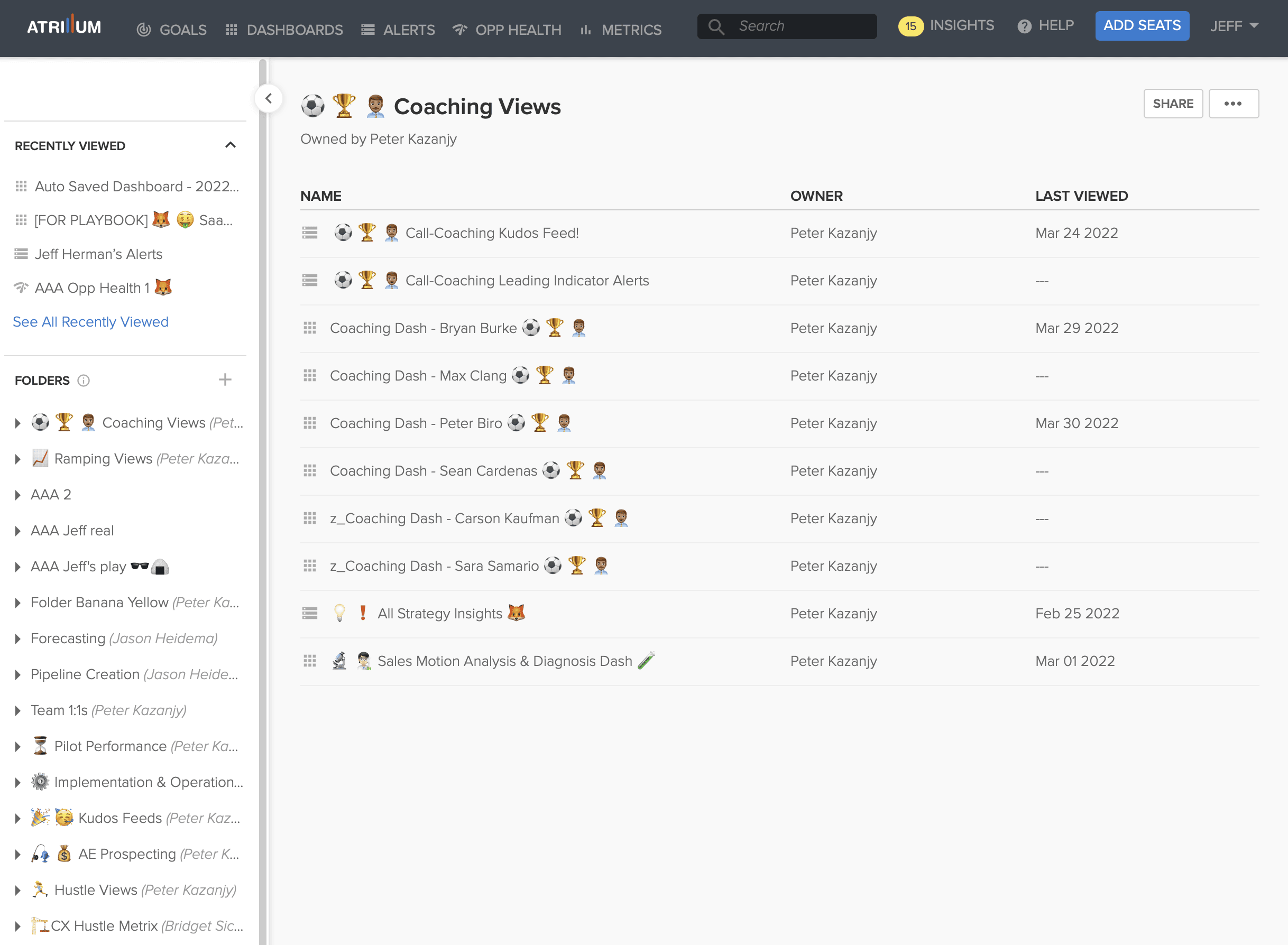 Atrium before the redesign: the light Folders screen