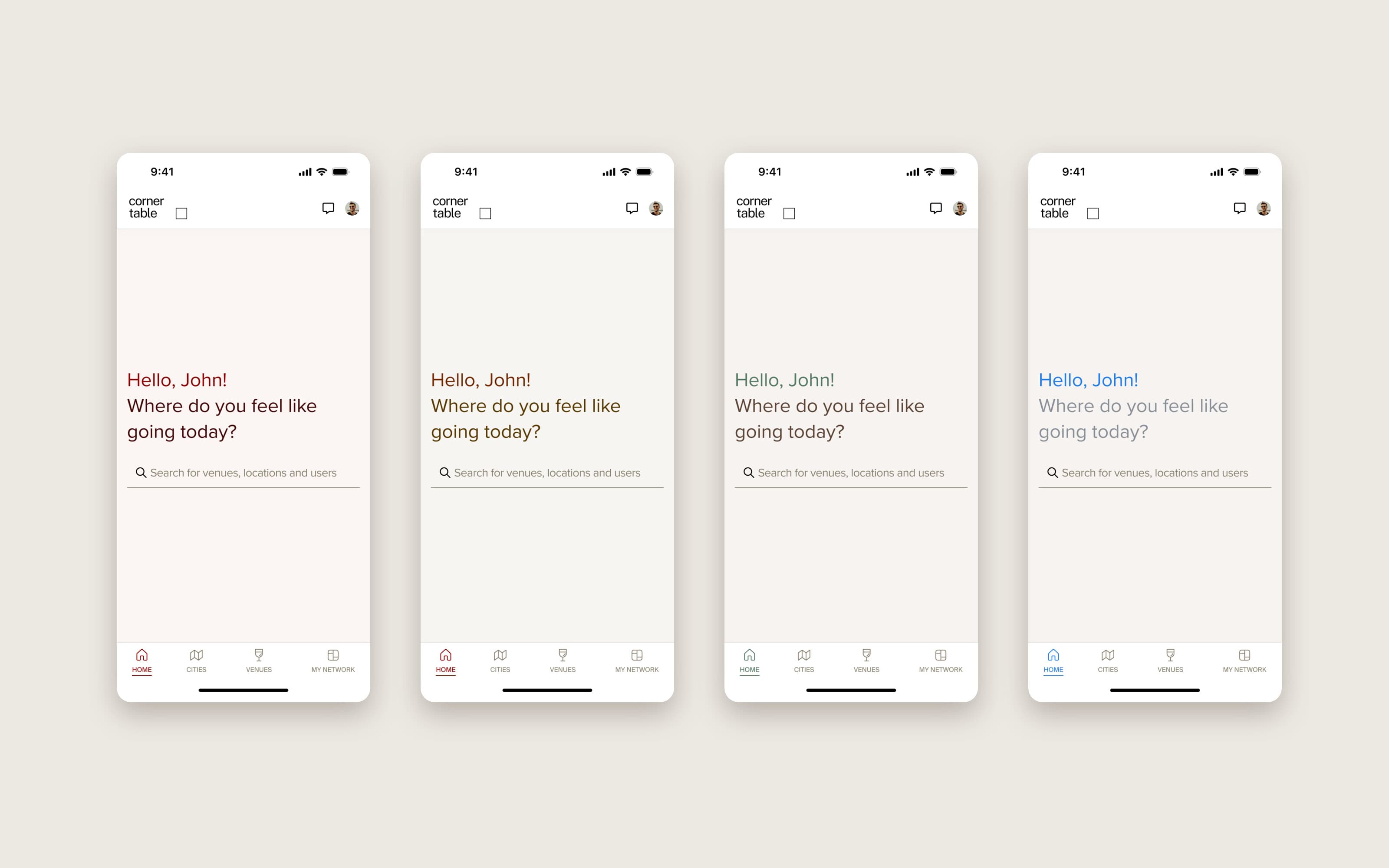 Four colour directions for the Home screen