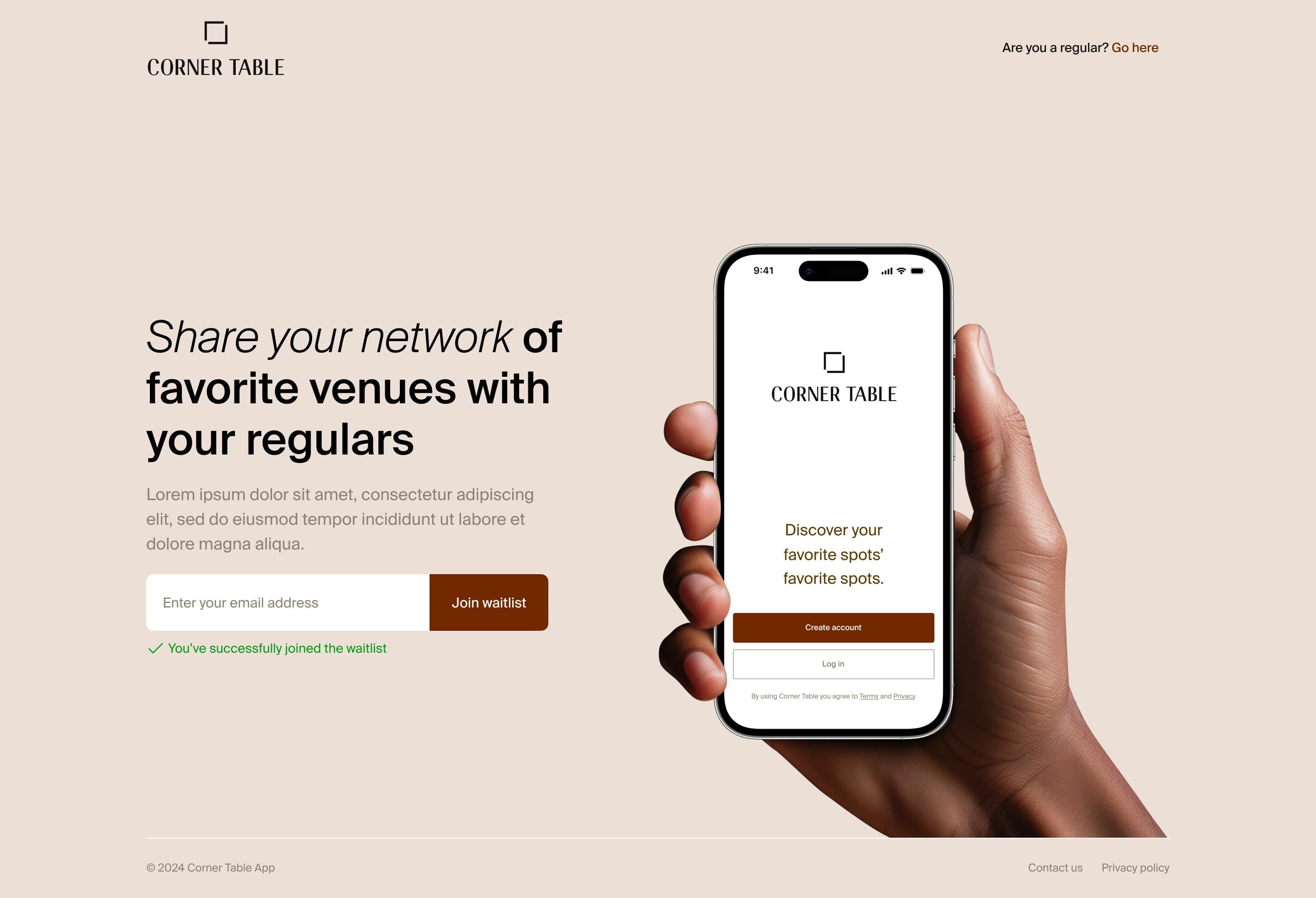 Landing page for the hospitality industry