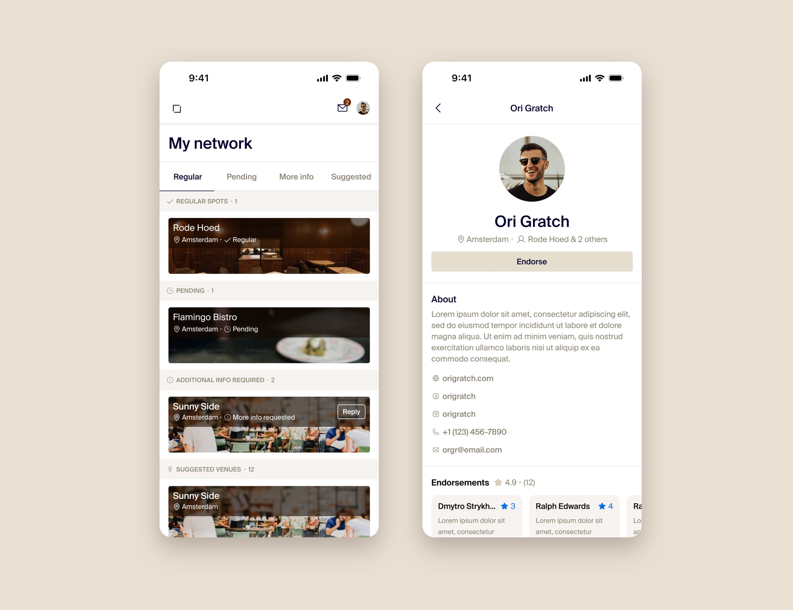 My Network and a regular's profile