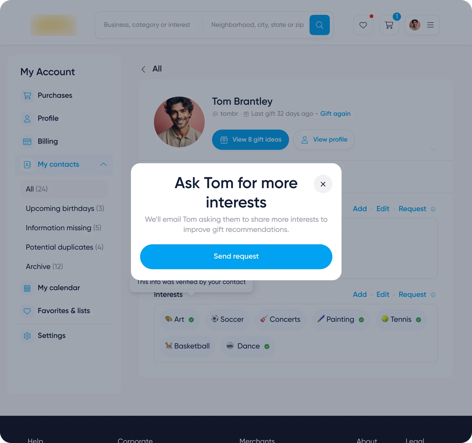 Request more interests from a contact