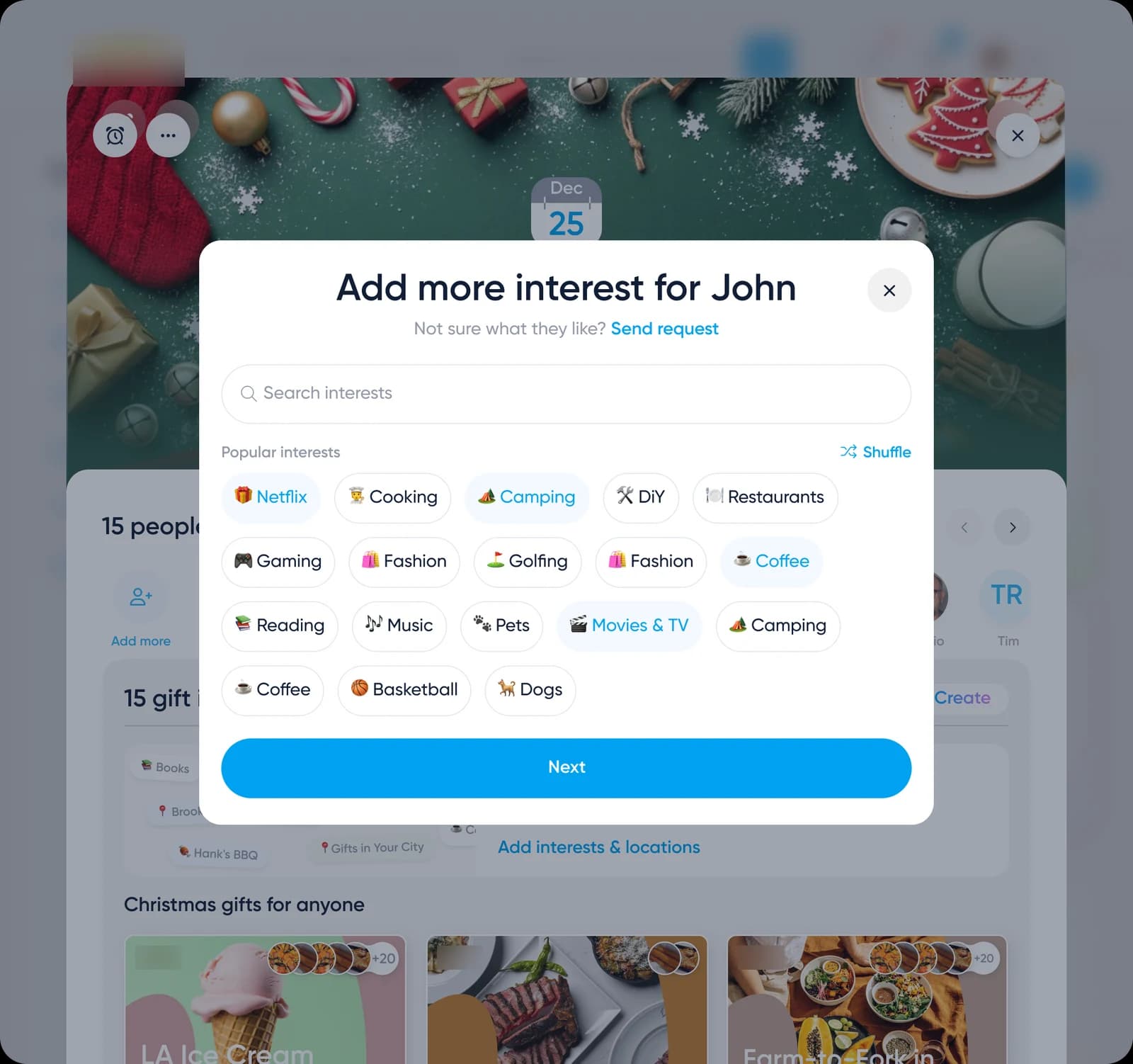 Adding interests for a person