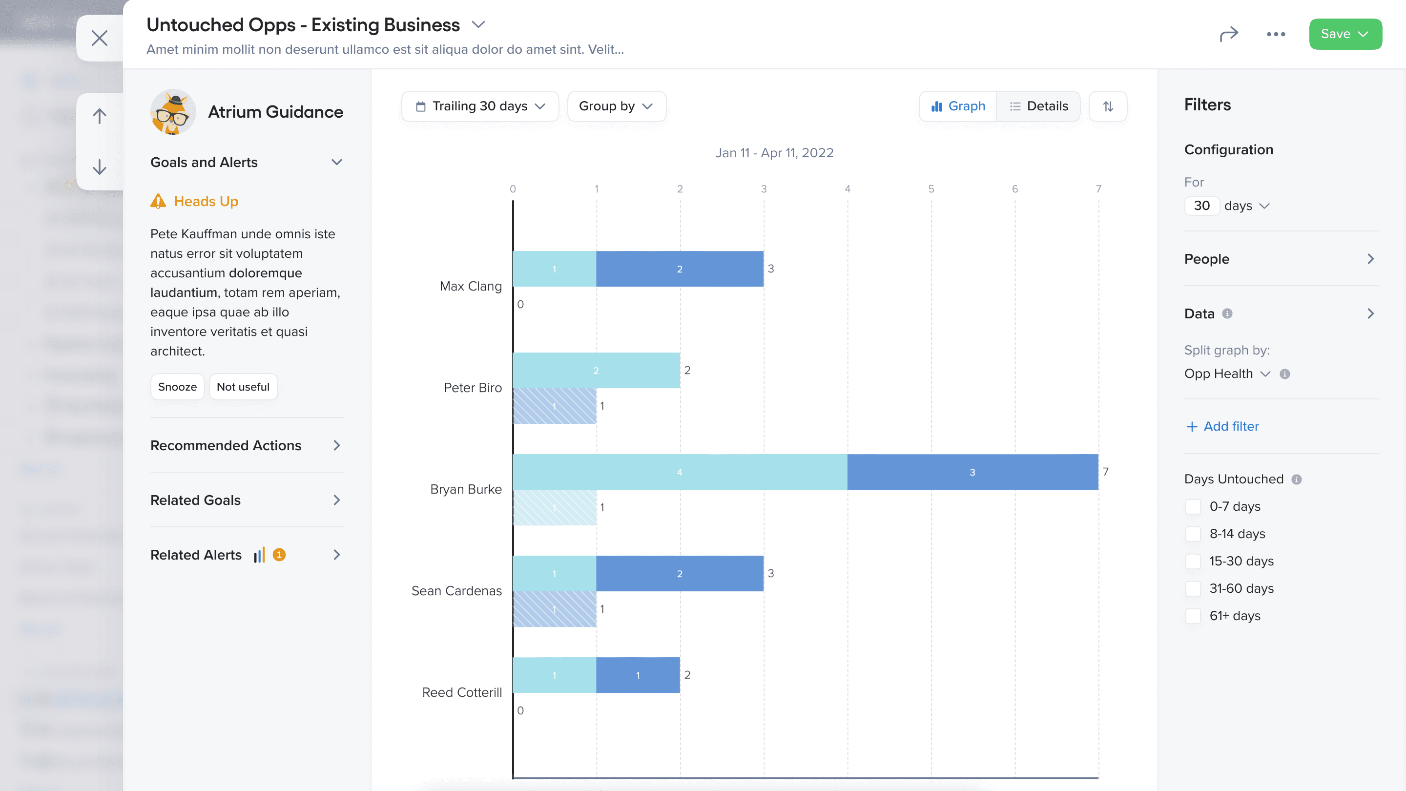 Saved Metrics screen