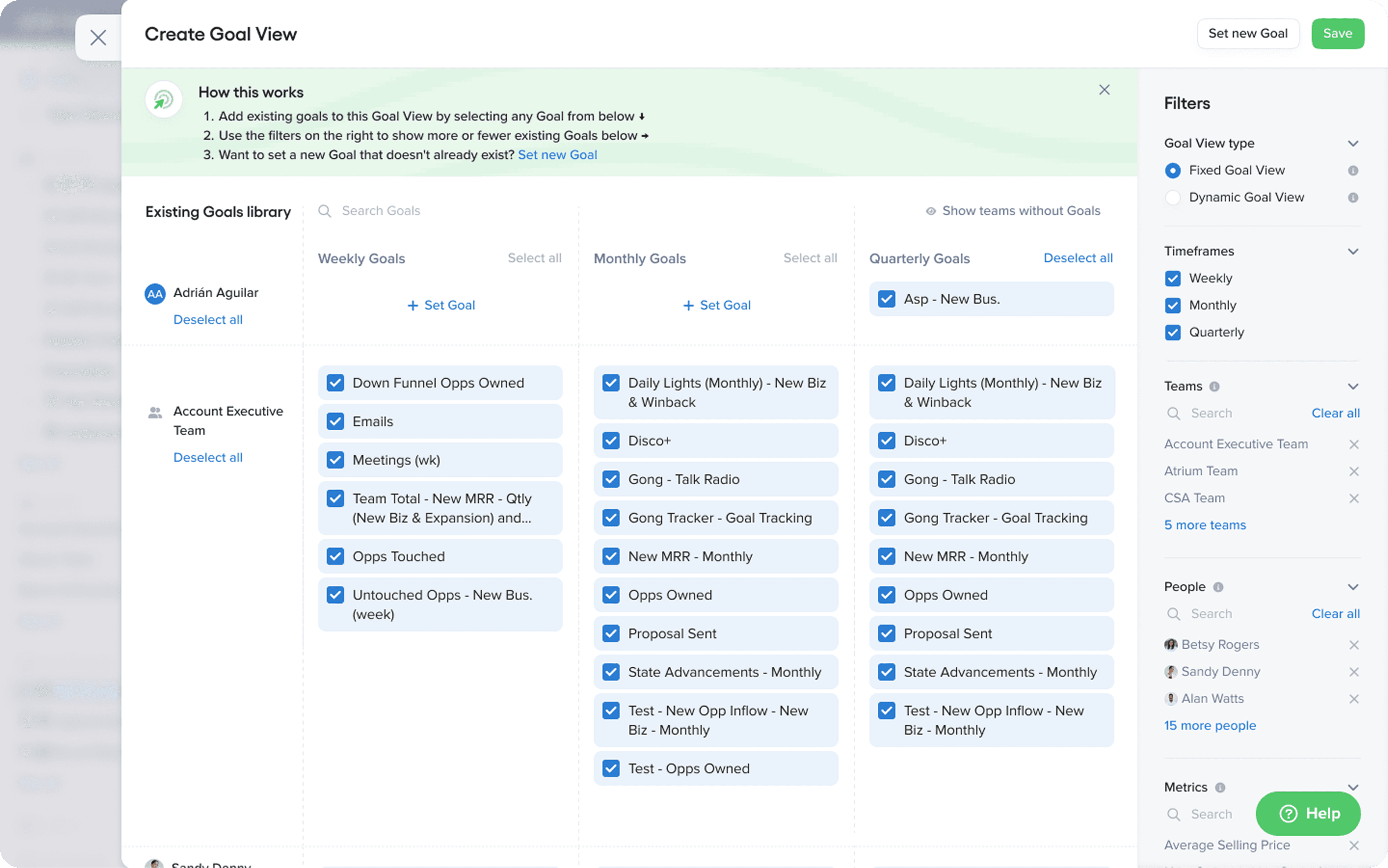 Create Goal View screen