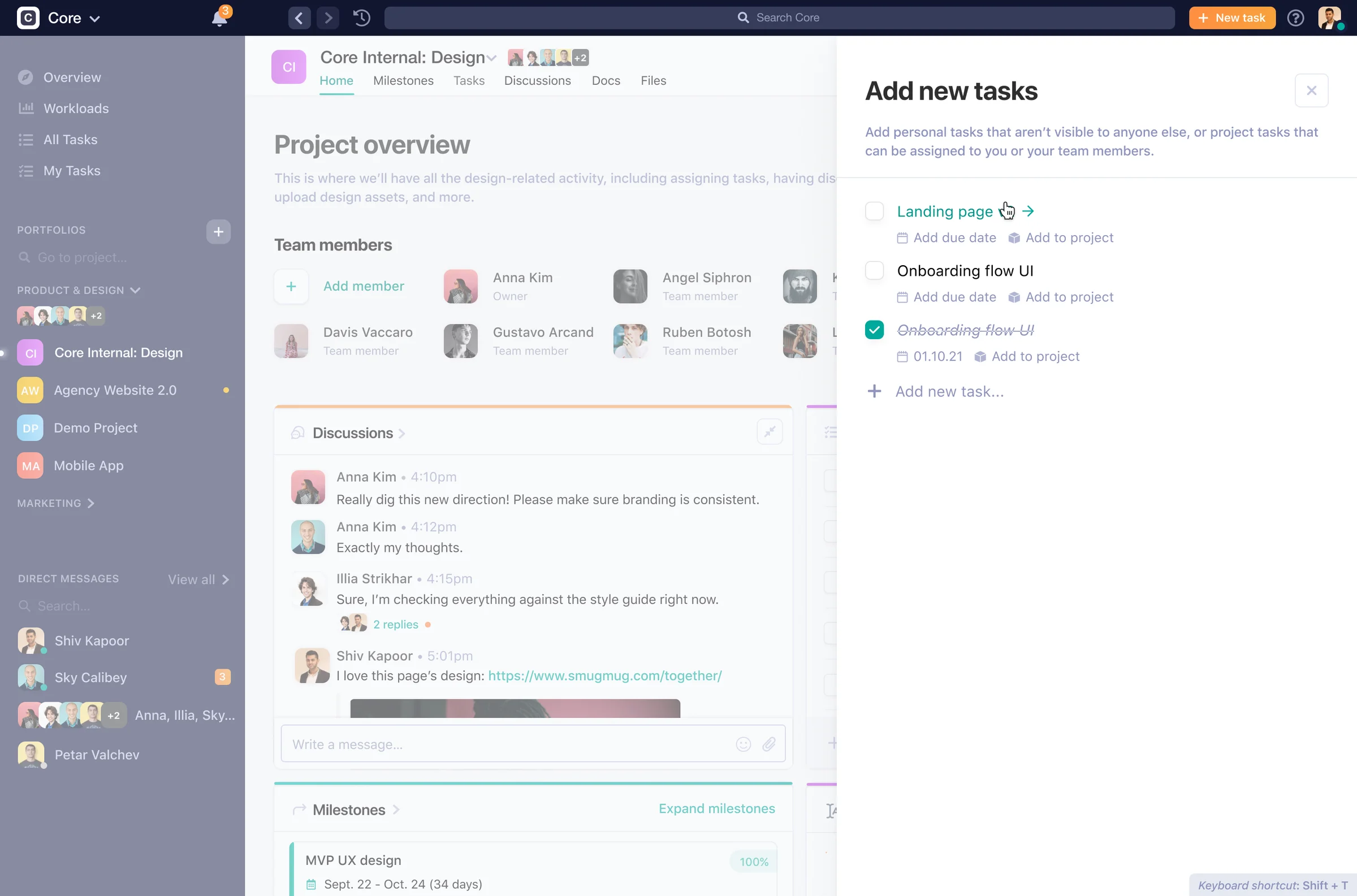 Quick Tasks panel